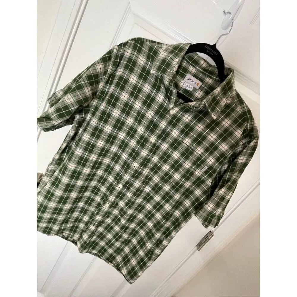 Carhartt mens shirt sleeve button down plaid shirt large